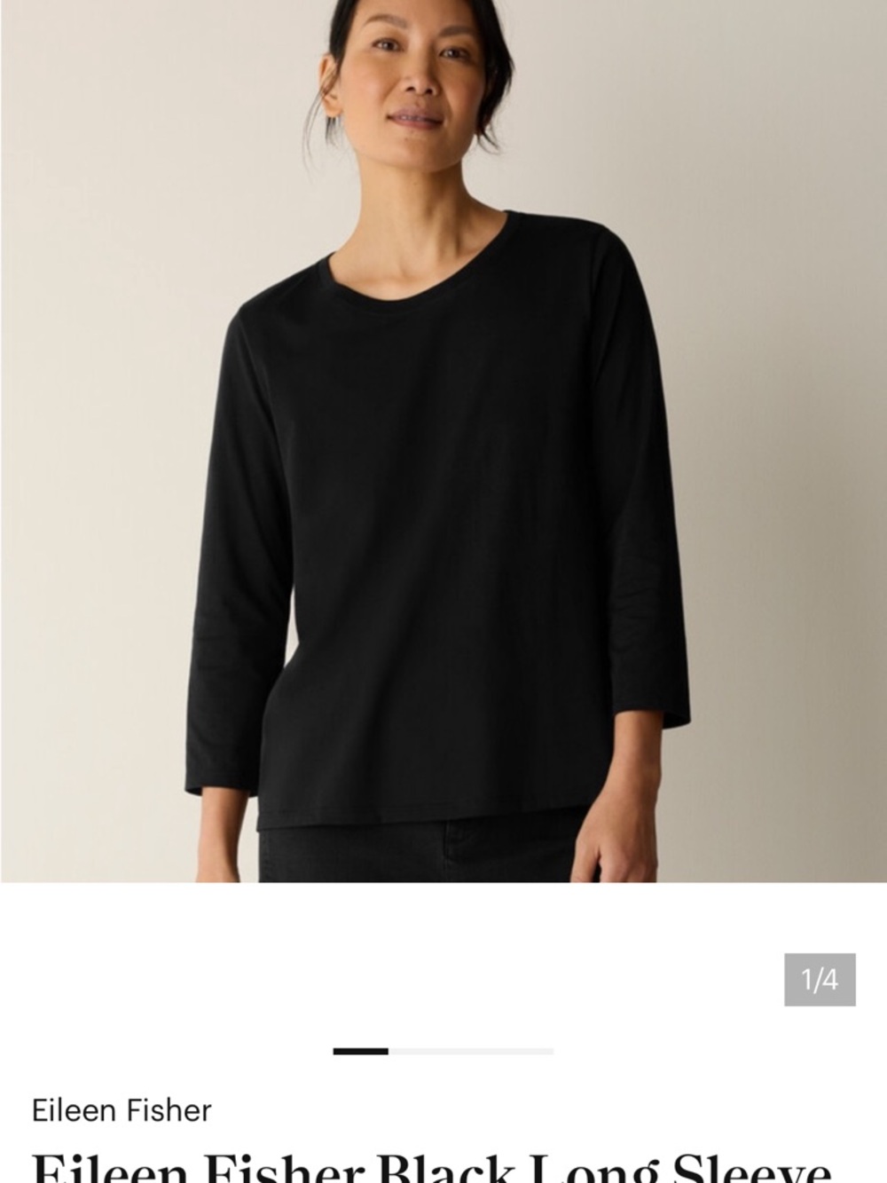 Eileen Fisher Black 3/4 Sleeve Crewneck Top